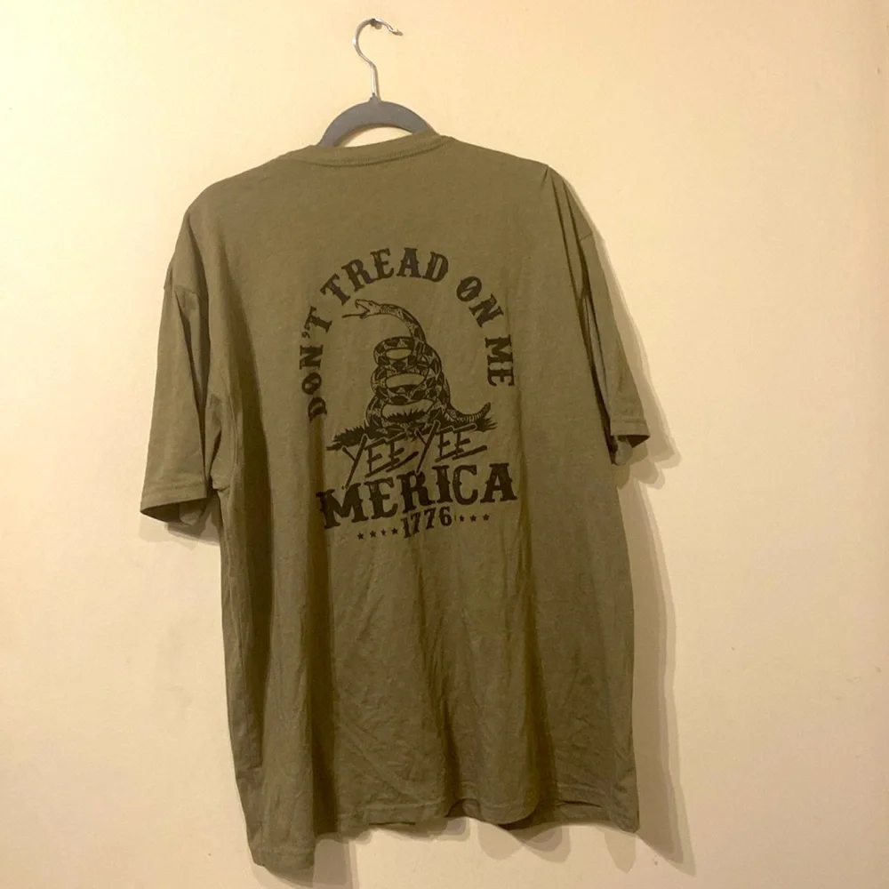 Unisex Yee Yee  Olive Don't Tread On Me Tee Short Sleeve Crew Neck 3XL - Picture 3 of 5